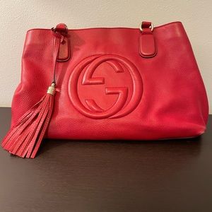 Gucci Red Leather Soho Tote with Tassel